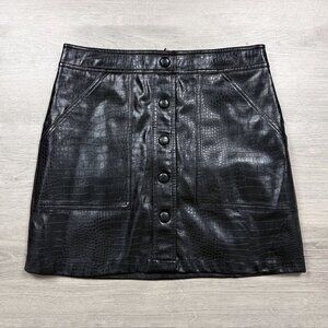 Catherine Malandrino Womens Black Faux Snakeskin Mini Button Front Skirt Size 8